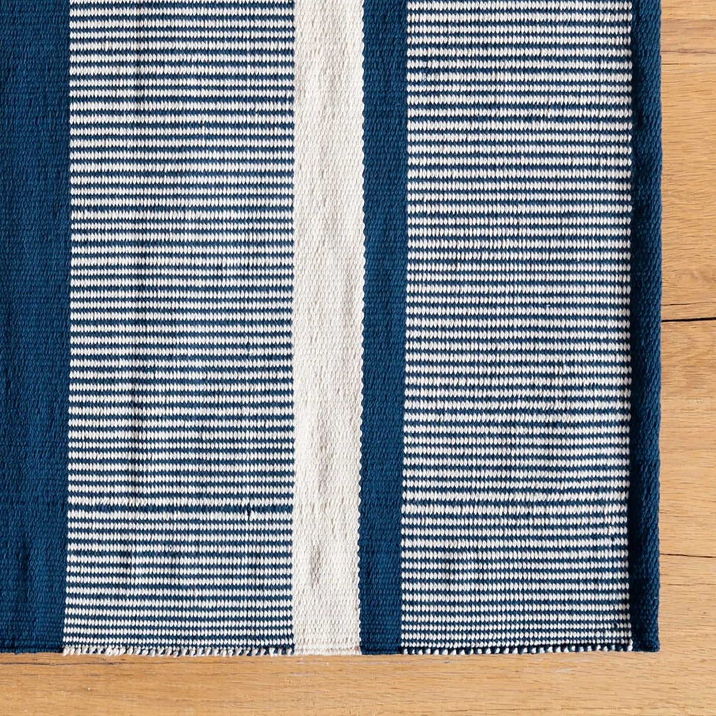 blue and white bath mat