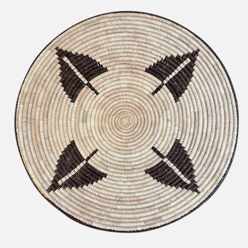Large woven wall basket handwoven in Zimbabwe, brown Ndebele pattern, flat-back statement size