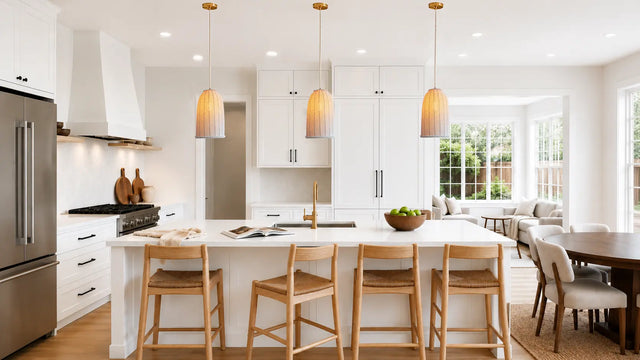 Bright kitchen with open book, cloth, wooden bowl, and cutting boards showing everyday objects integrated into daily life