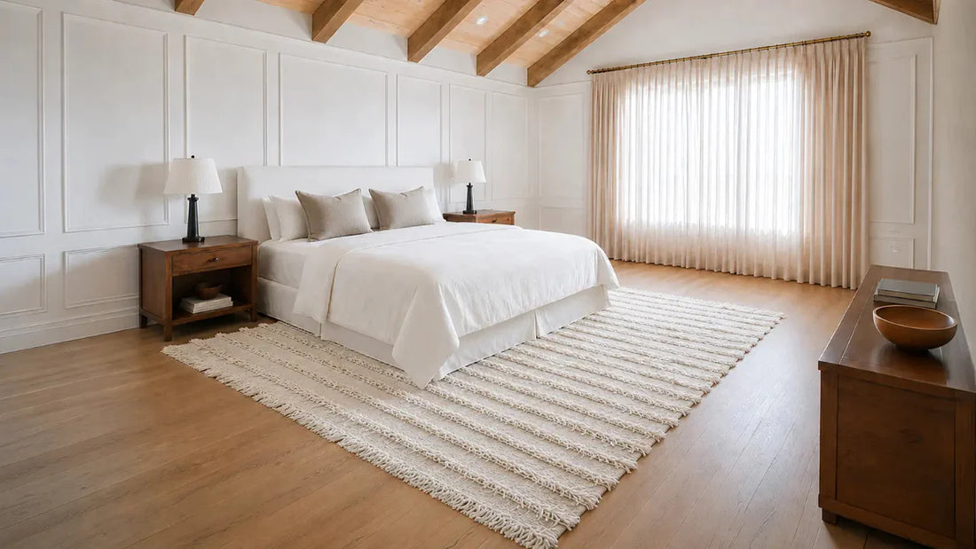 Bedroom with restrained furnishing and open circulation, showing how a flexible home can remain supportive as life changes over time