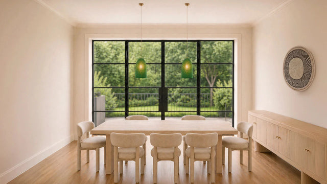Dining room with grounded lighting and balanced proportions, showing why a room can feel off even when finished
