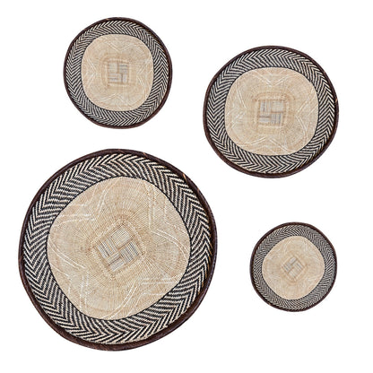 Basket wall art handwoven in Zimbabwe, brown Binga weave with flat back for flush hanging set large, medium and small