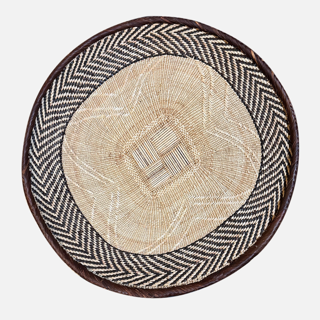 Basket wall art handwoven in Zimbabwe, brown Binga weave with flat back for flush hanging