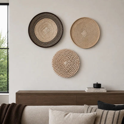 Wall Basket Decor Set 3 handwoven in Zimbabwe, including Binga weave with flat back