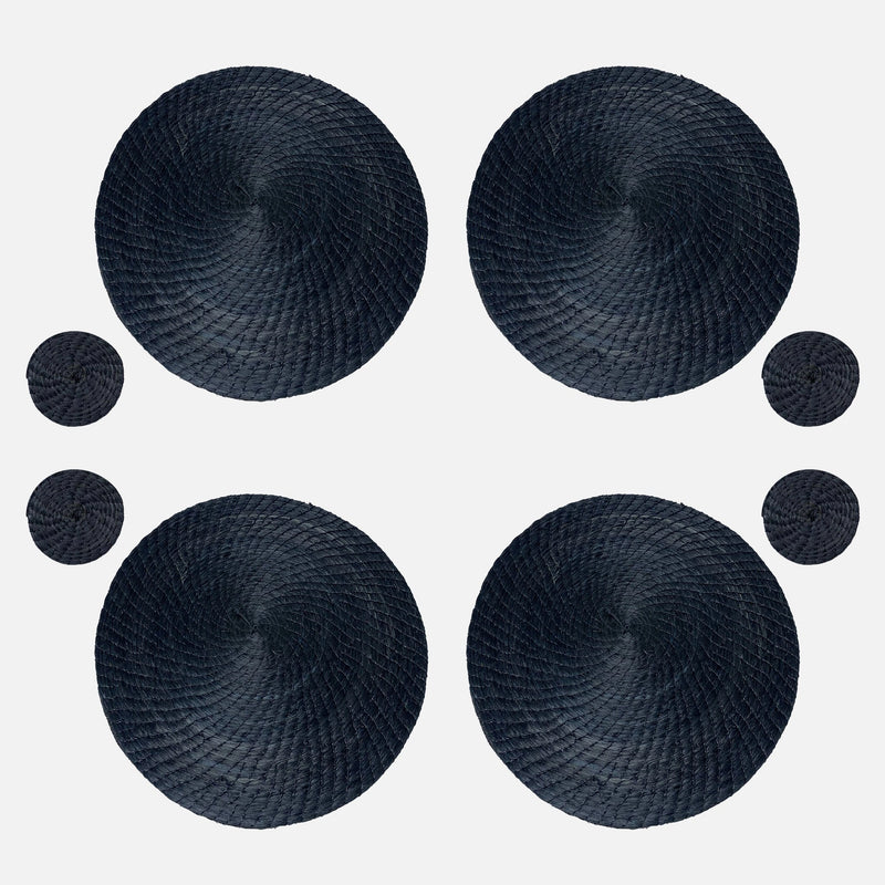 Black Placemats and Coasters 8 Set