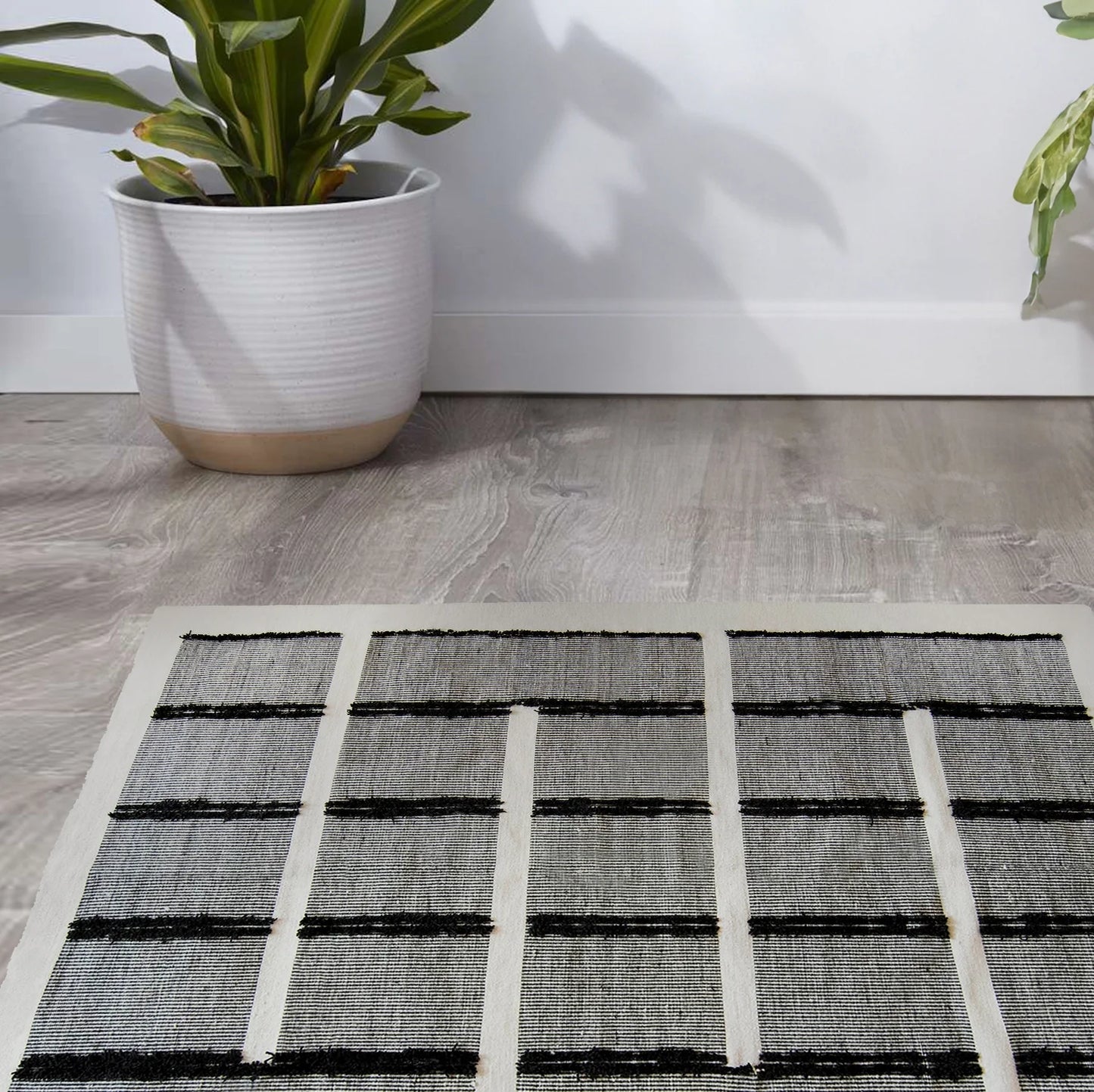 black and white area rug