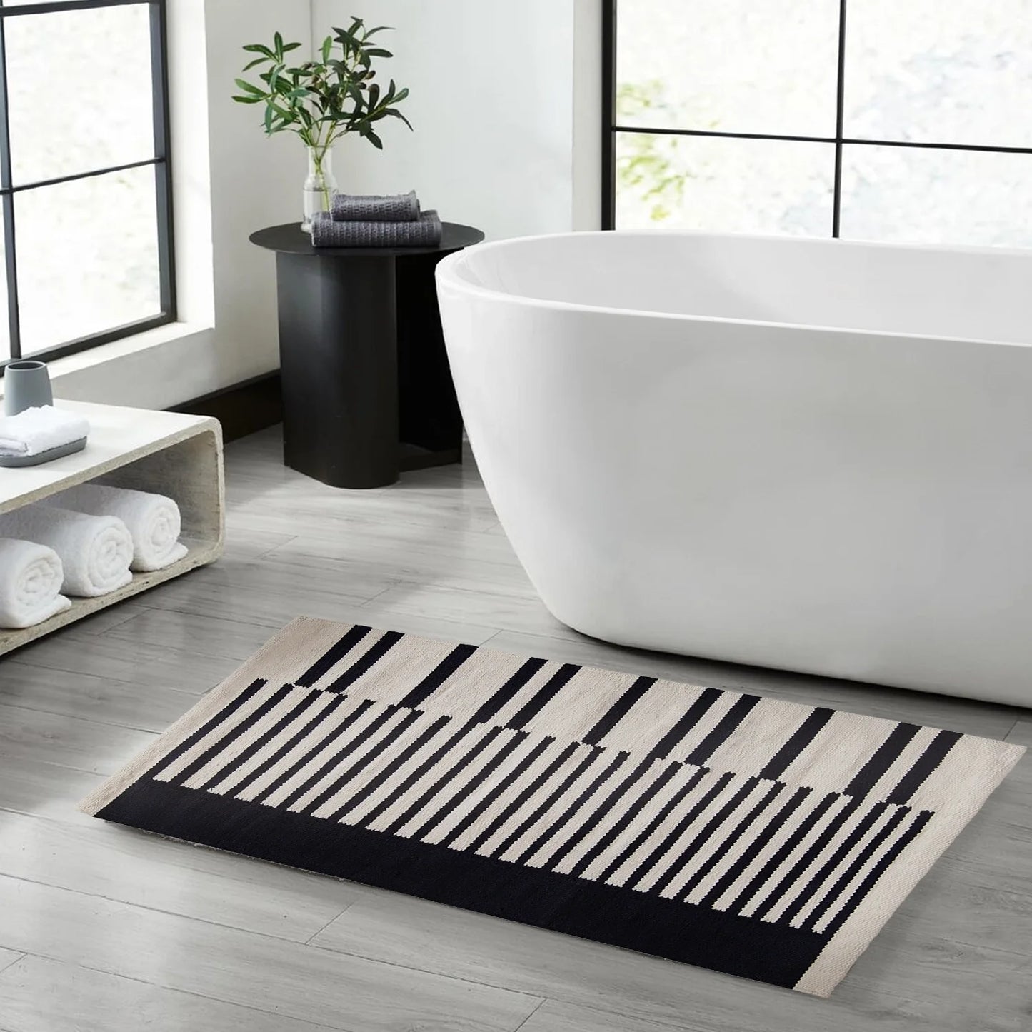 black and white bath rug
