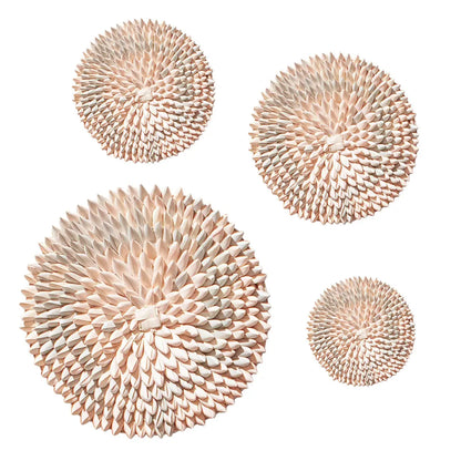 Flat-back wall basket handwoven in Zimbabwe with radiating porcupine-quill weave in natural fiber. Large, medium and small set
