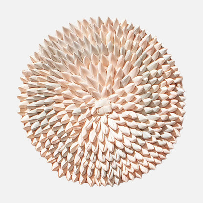 Flat-back wall basket handwoven in Zimbabwe with radiating porcupine-quill weave in natural fiber