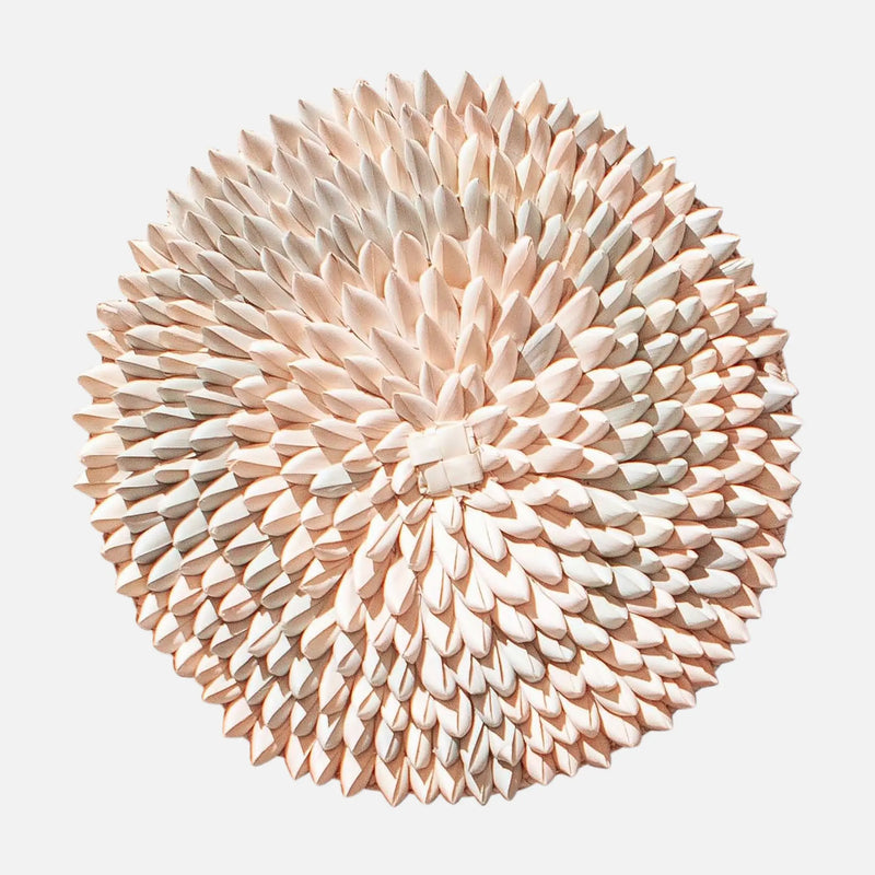 Flat-back wall basket handwoven in Zimbabwe with radiating porcupine-quill weave in natural fiber