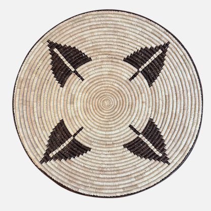 Large woven wall basket handwoven in Zimbabwe, brown Ndebele pattern, flat-back statement size