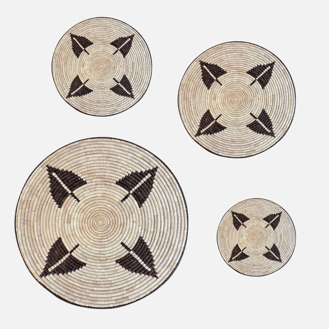 Woven wall basket handwoven in Zimbabwe, brown Ndebele pattern, flat-back, small, medium and large set