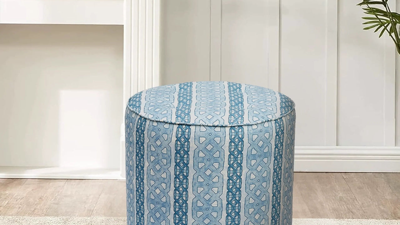 How to Choose Furniture for Every Room by 54kibo | Blue Ottoman - Blue Geometric | African luxury home decor
