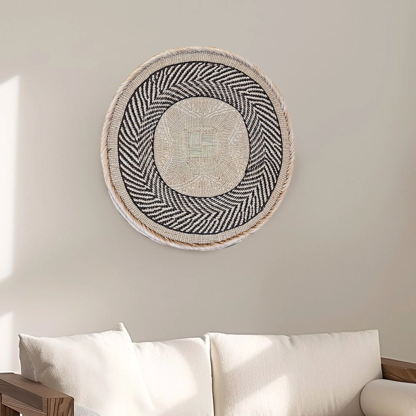 Natural fiber Tonga wall basket handwoven in Zimbabwe, neutral weave, flat back